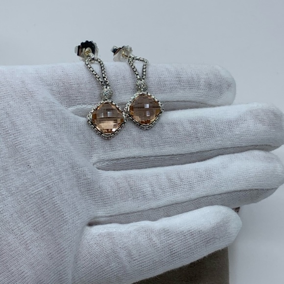 David Yurman Morganite Cushion Diamond Earrings - Picture 6 of 7
